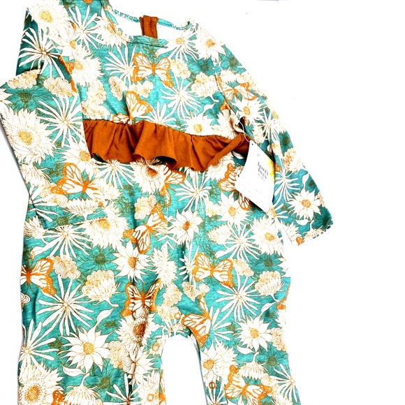 Baby One Piece Outfit Girls Size 24m Organic Cotton Long Sleeve Buttons Floral - Picture 1 of 6